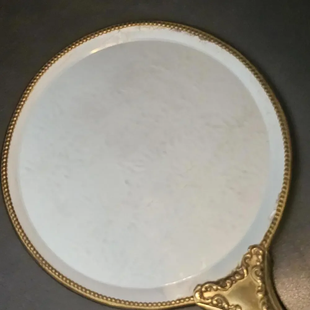 Antique U.C. Co. Brass Hand Mirror Art Nouveau Vanity Beauty Ornate Signed Hand